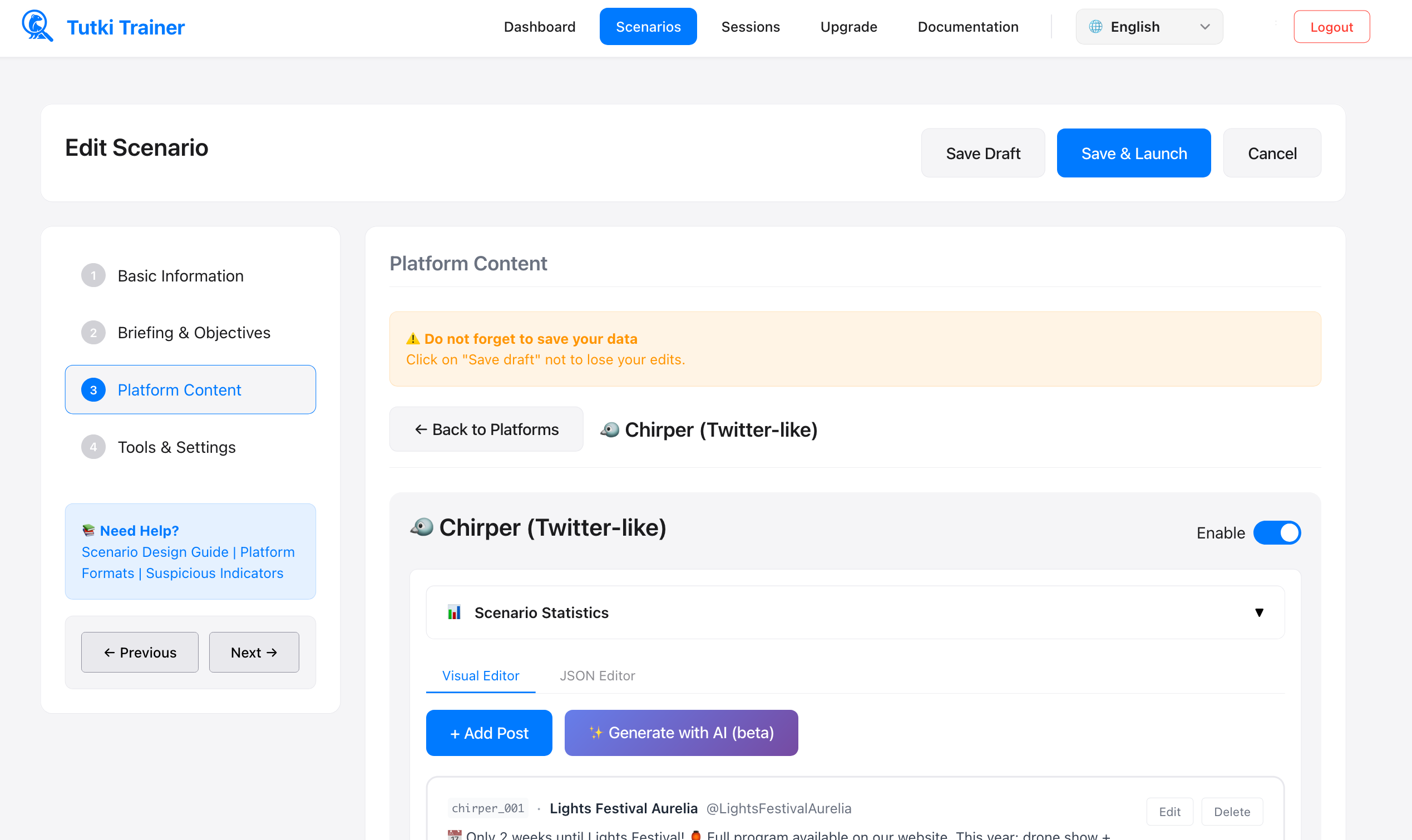 Scenario Builder Interface